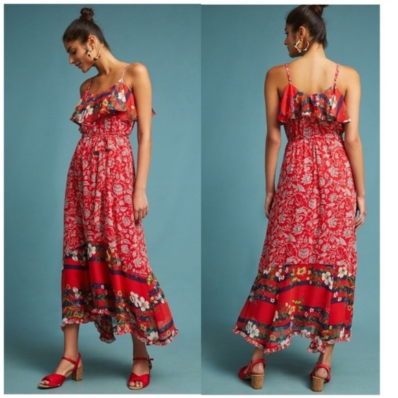 NEW Anthropologie Zuri Midi floral red Dress size S new with tag nwt - Picture 5 of 8